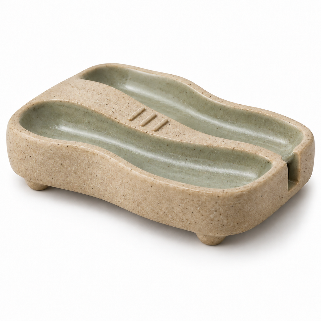 Porte-savon Double Canal en grès – 14 cm