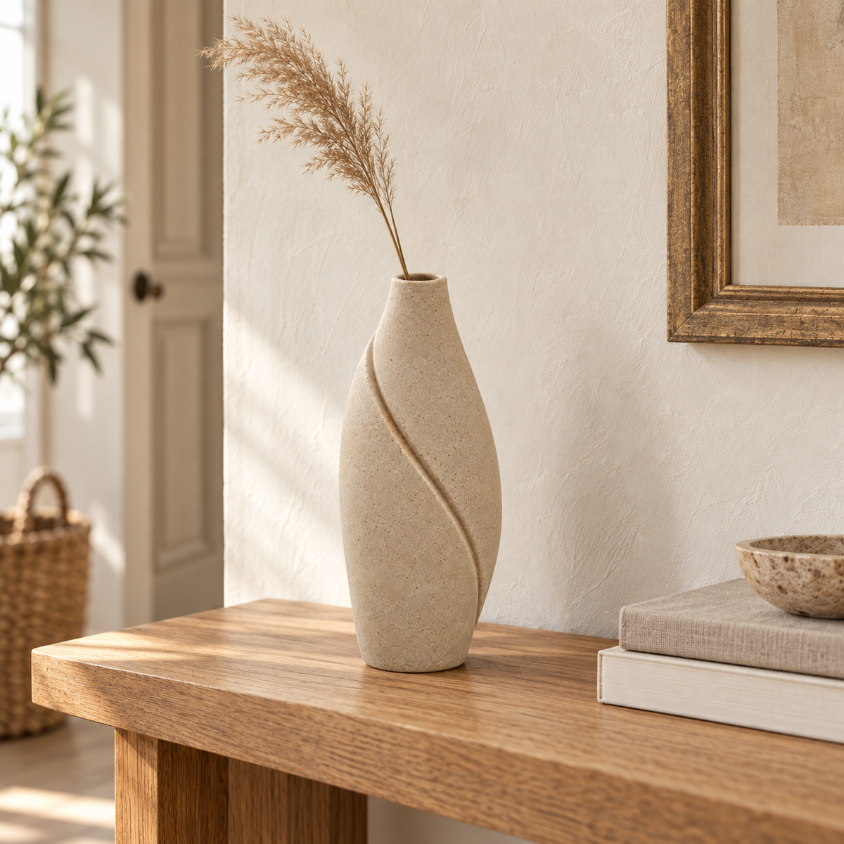 Vase soliflore Ligne Fendue en grès sable – 24 cm