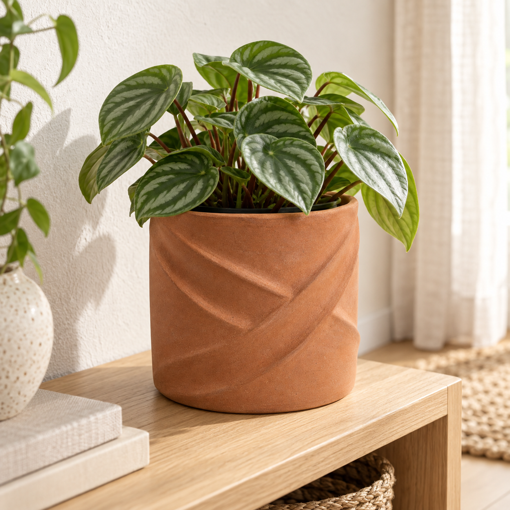 Cache-pot Plis Croisés en grès terracotta – 16 cm