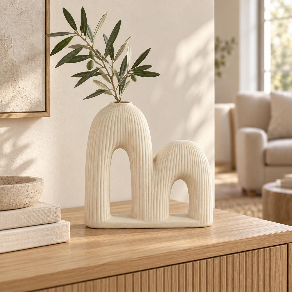 Vase décoratif Duo-Pont en céramique ivoire – 22 cm