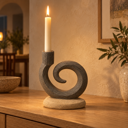 Bougeoir Spirale Décalée en grès – 15 cm