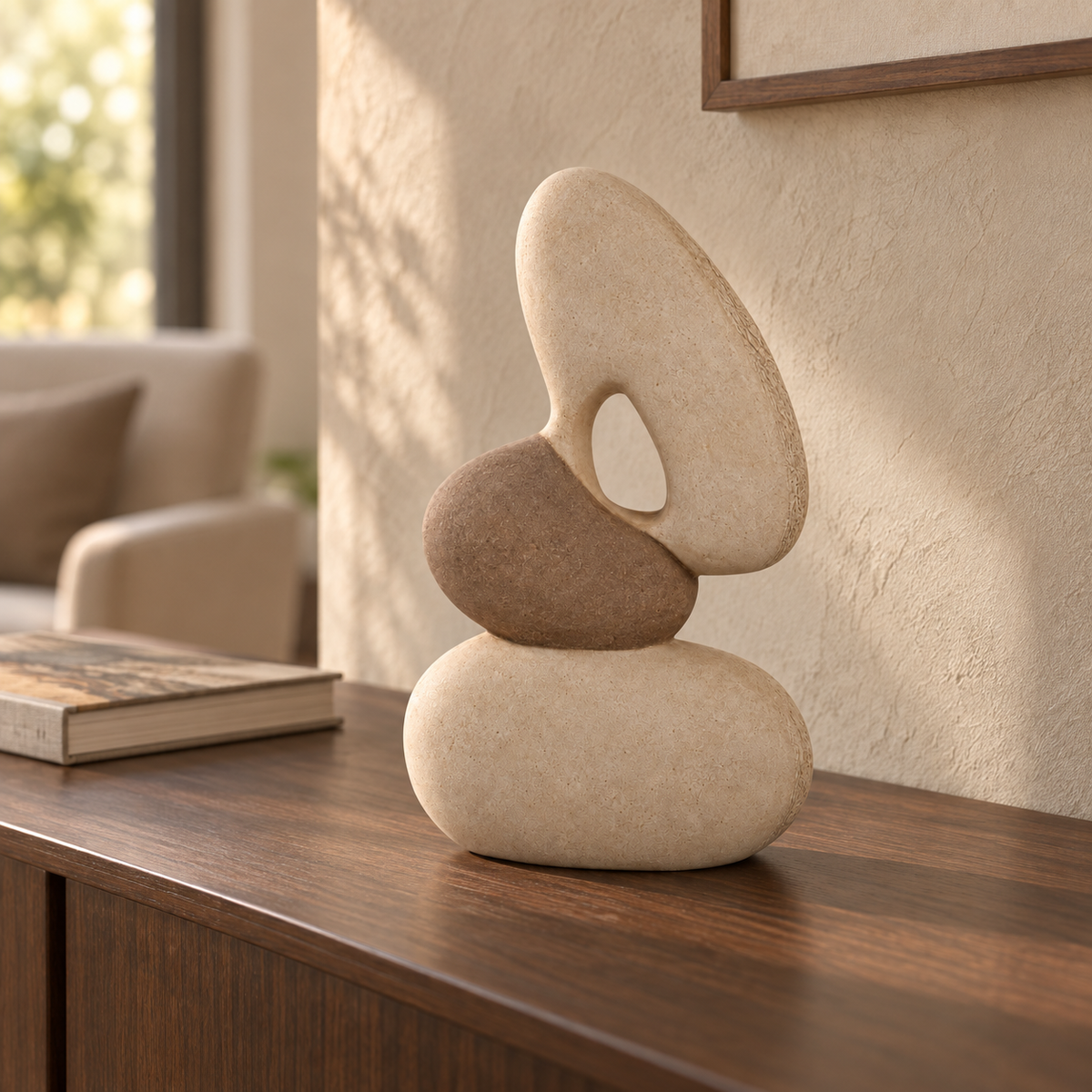 Sculpture Équilibre Trois Galets en céramique – 25 cm