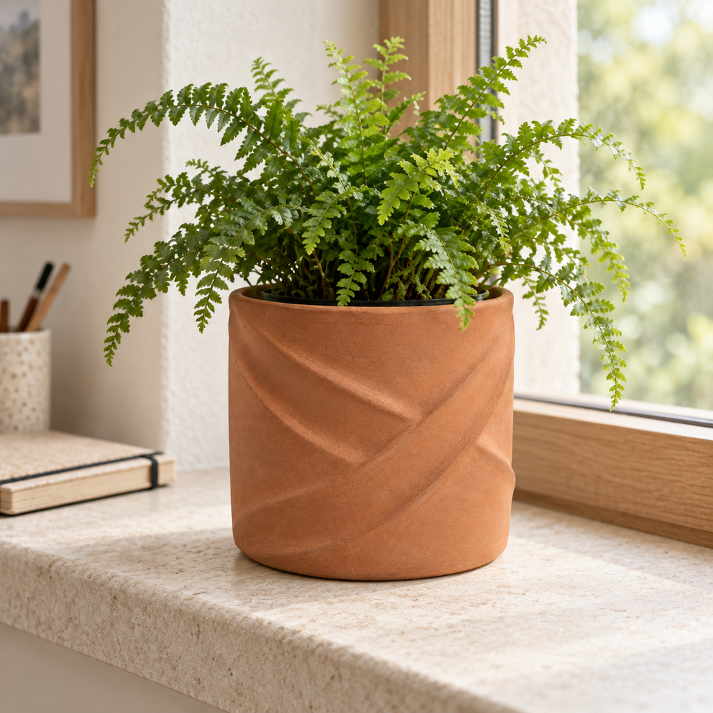Cache-pot Plis Croisés en grès terracotta – 16 cm