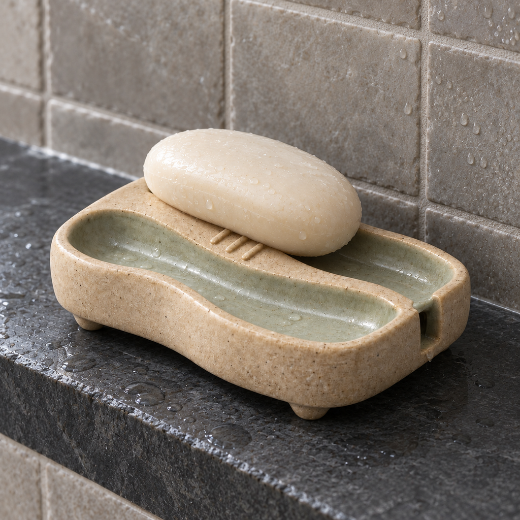 Porte-savon Double Canal en grès – 14 cm