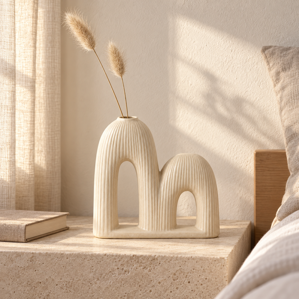 Vase décoratif Duo-Pont en céramique ivoire – 22 cm
