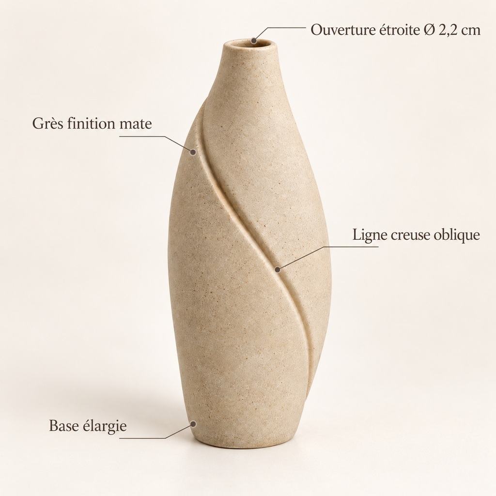 Vase soliflore Ligne Fendue en grès sable – 24 cm