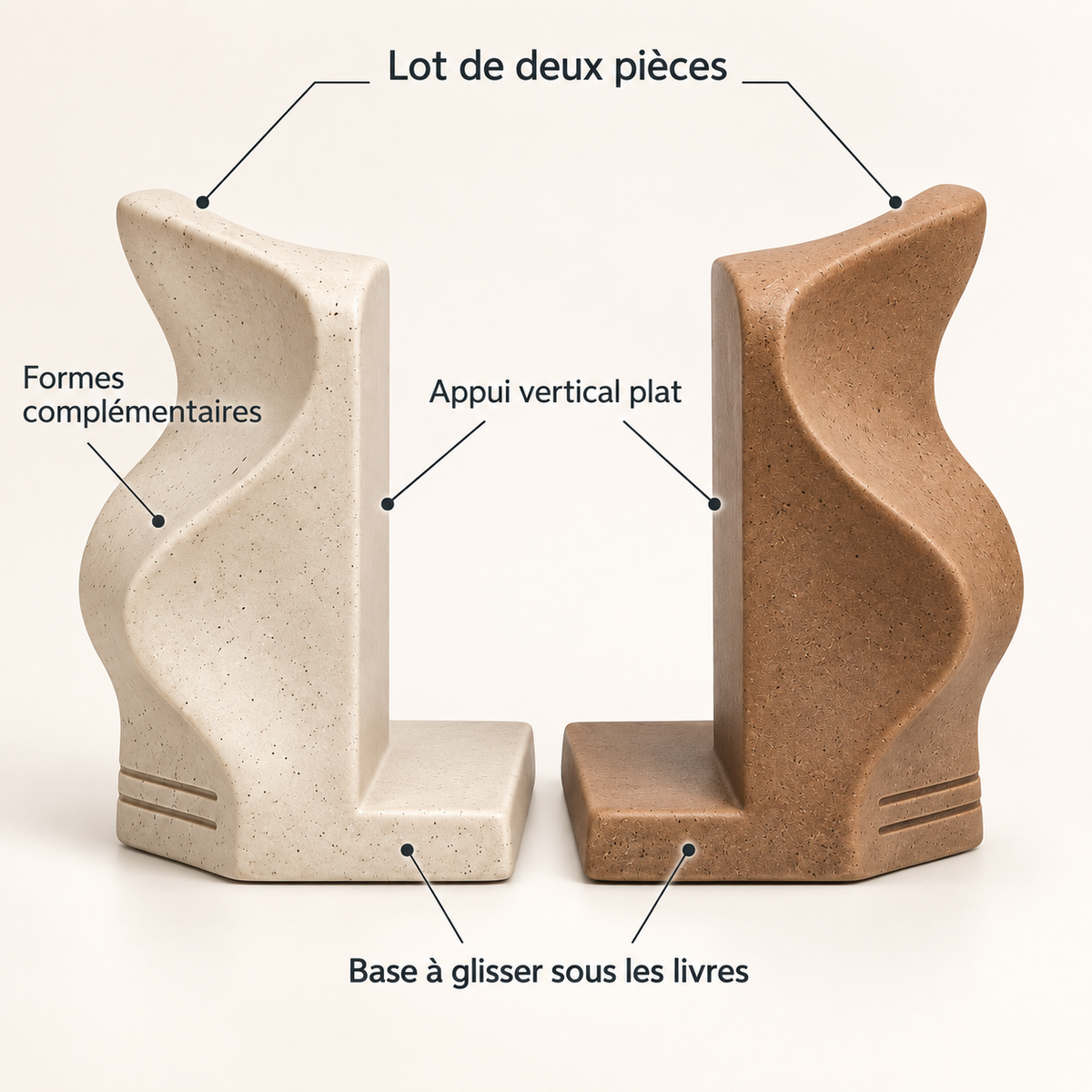 Serre-livres Angle Ondulé en céramique – Lot de 2