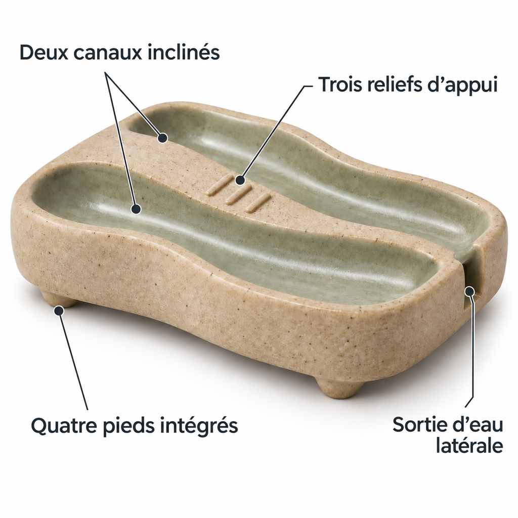 Porte-savon Double Canal en grès – 14 cm