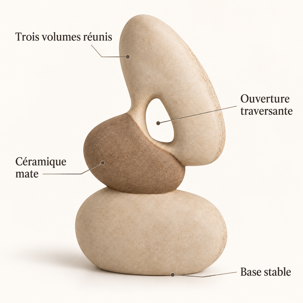 Sculpture Équilibre Trois Galets en céramique – 25 cm