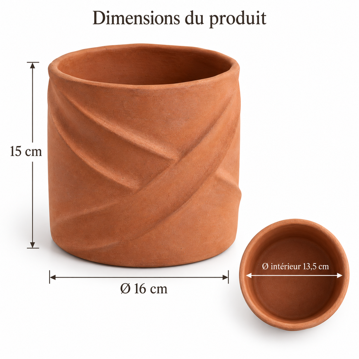 Cache-pot Plis Croisés en grès terracotta – 16 cm