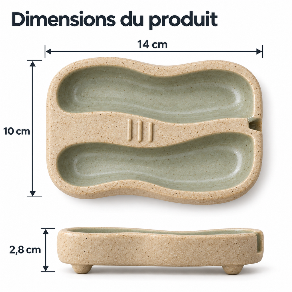 Porte-savon Double Canal en grès – 14 cm