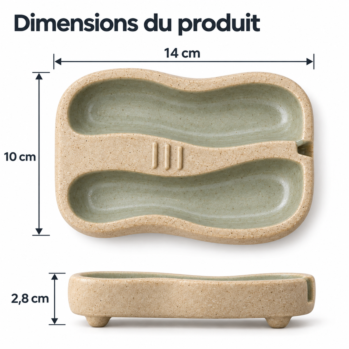 Porte-savon Double Canal en grès – 14 cm