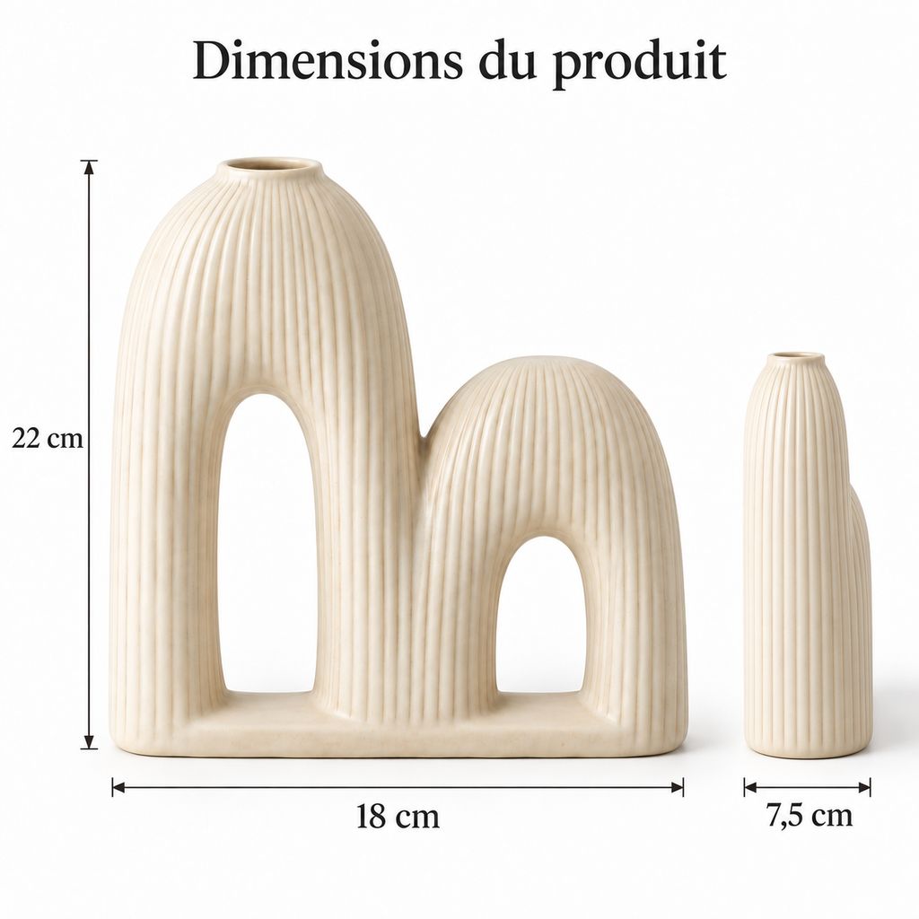 Vase décoratif Duo-Pont en céramique ivoire – 22 cm