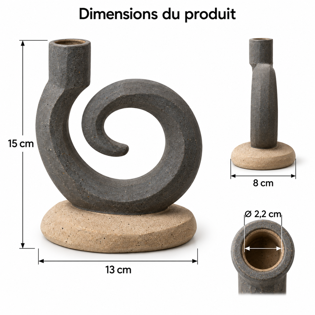 Bougeoir Spirale Décalée en grès – 15 cm