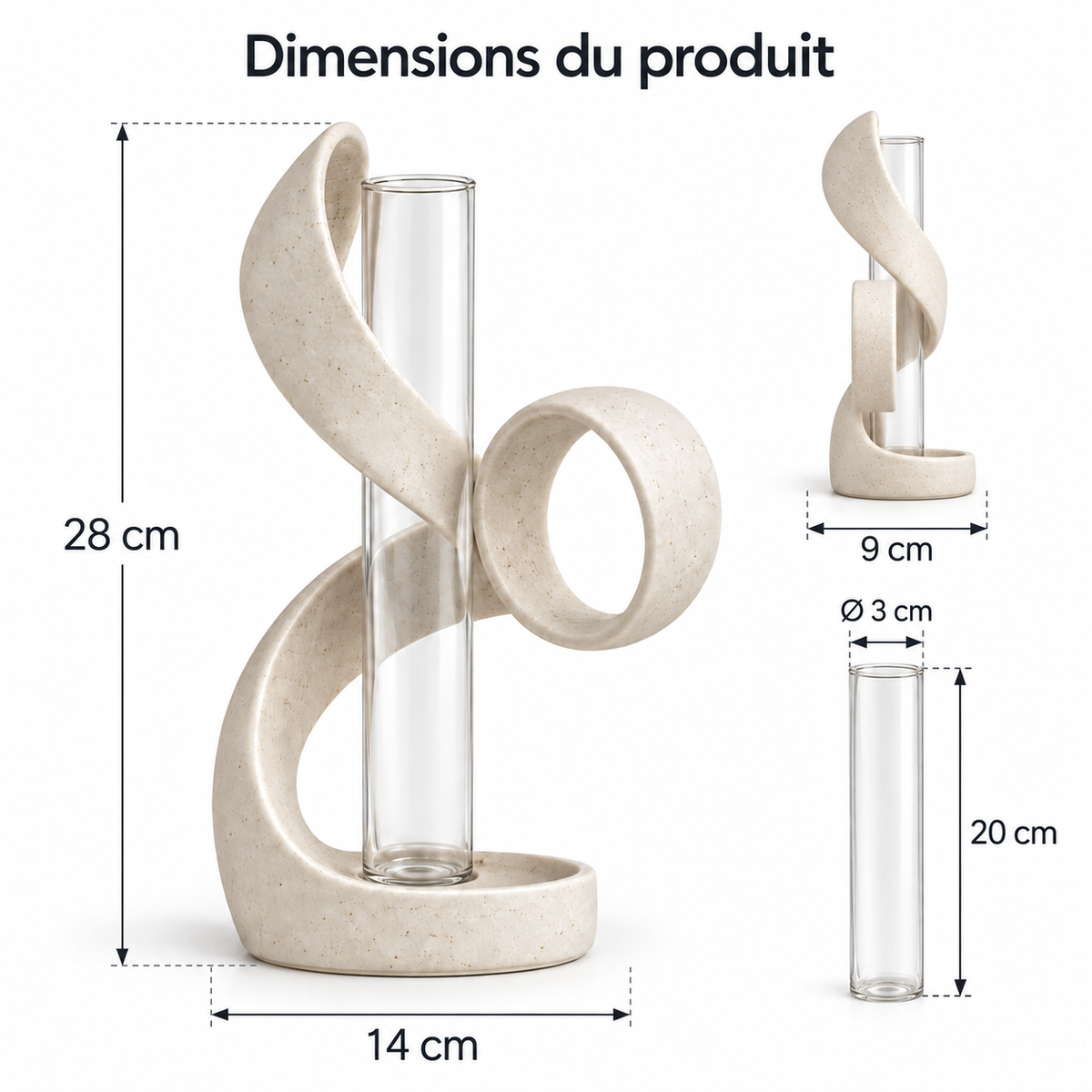 Vase Ruban avec tube en verre amovible – 28 cm